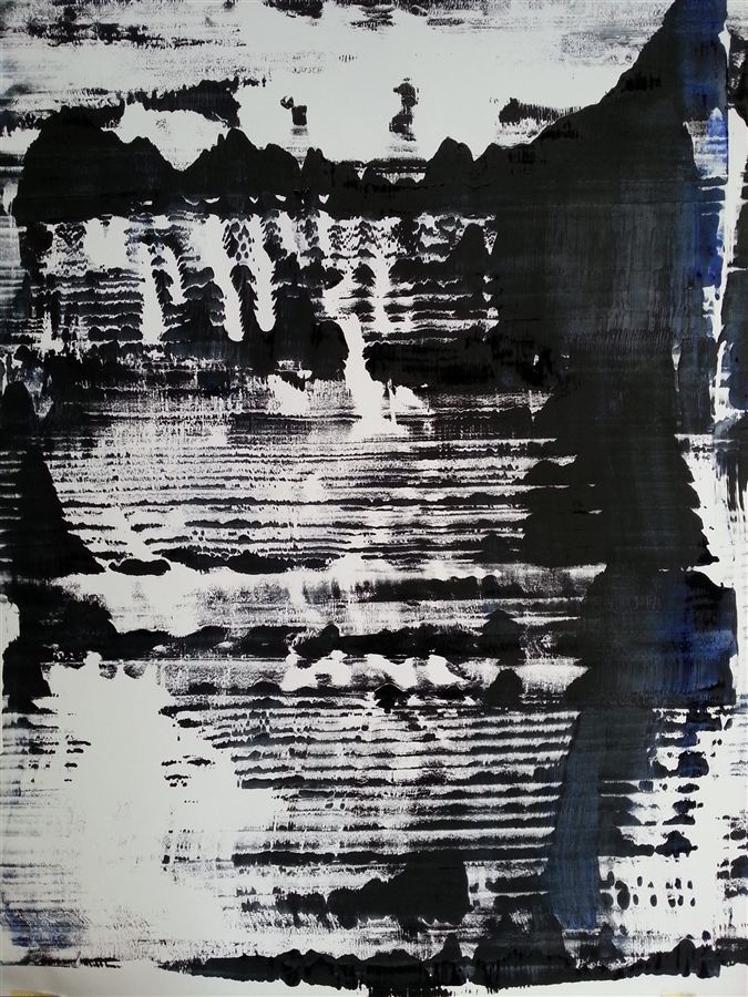 Modro-černé rýhy na papíře, 2015
